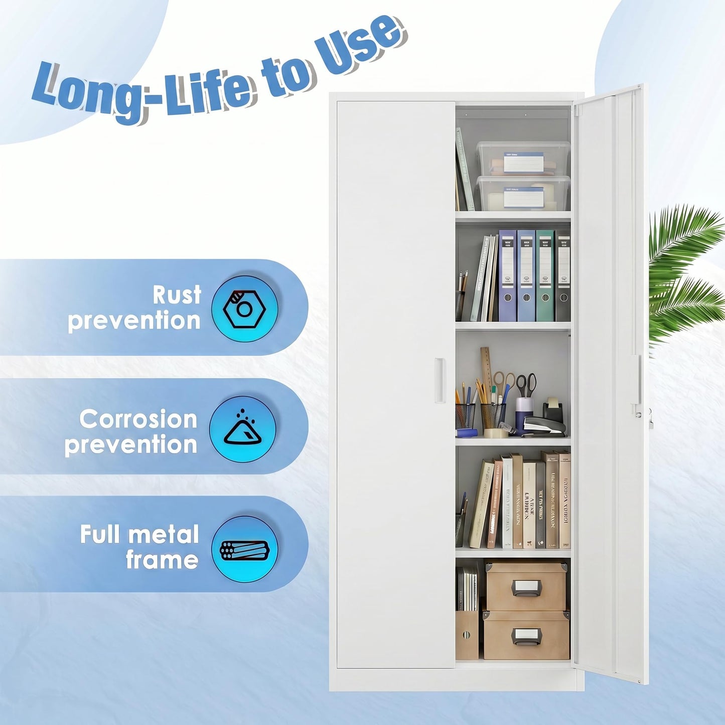 Metal Garage Storage Cabinet, Lockable Steel Storage Cabinet With 4 Adjustable Shelves For Garage, Office, Home, Assembly Required, White