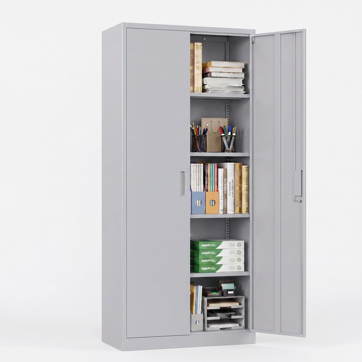 Metal Garage Storage Cabinet, Lockable Steel Storage Cabinet With 4 Adjustable Shelves For Garage, Office, Home, Assembly Required, Gray