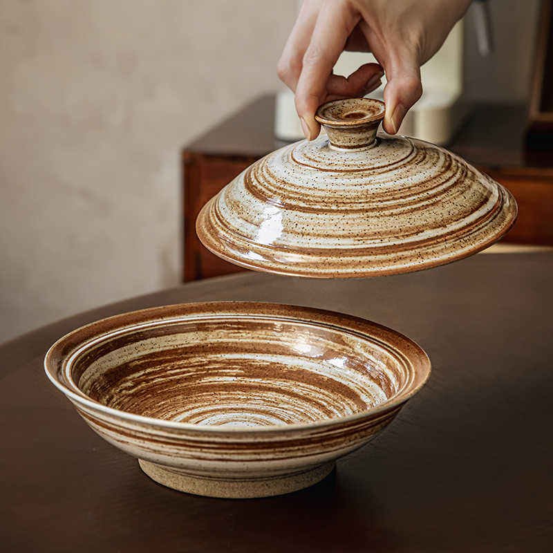 Restaurant Featured High Leg Commercial Ceramic Stoneware Bowl With Lid