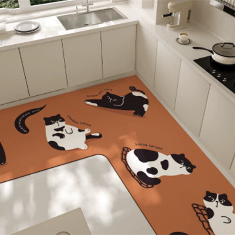 Cartoon L-Shaped Floor Mat Non-Slip Kitchen Rug Household Water- And Oil-Absorbent Stain-Resistant