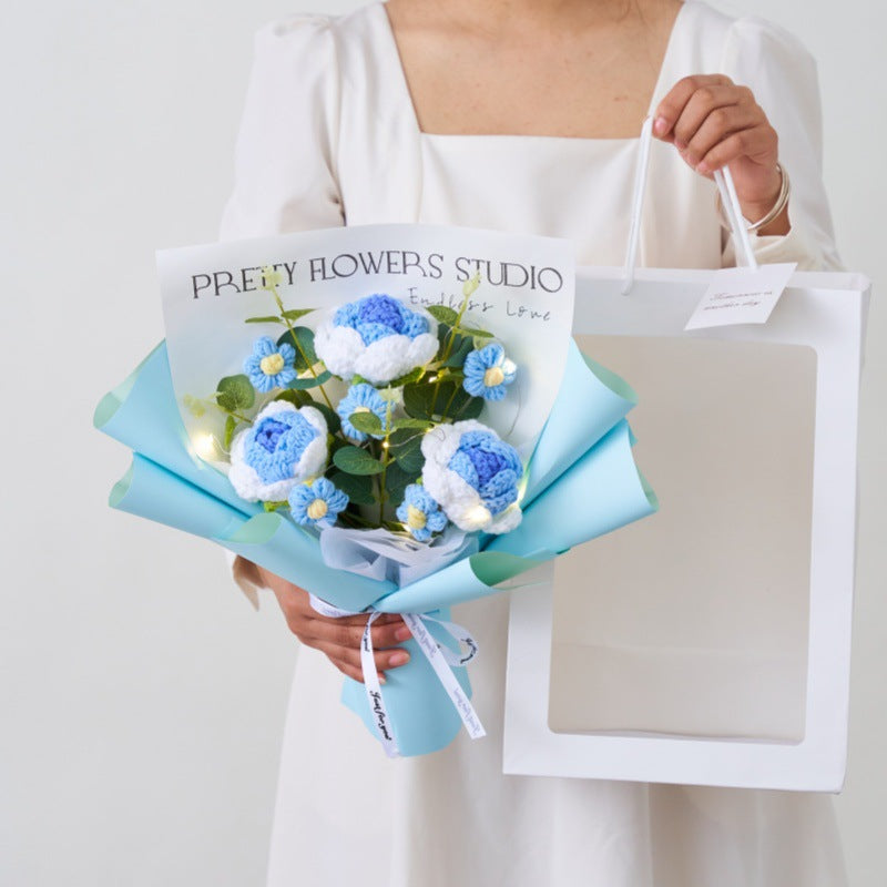 Teachers Day Flower Bouquet Birthday Gift Knitted Artificial Flowers