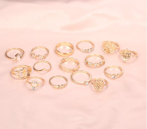 Women's Alloy Beauty Head Ring 10-piece Ring Set