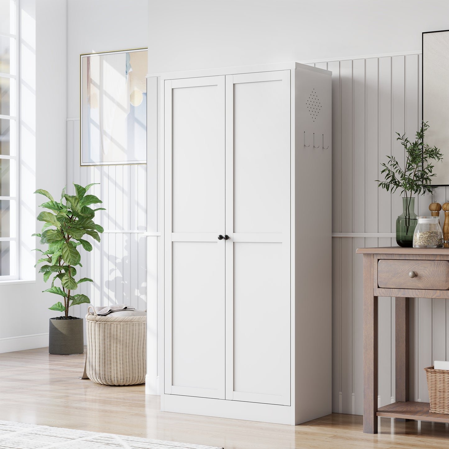 61  White Metal Kitchen Pantry Cabinet Adjustable Storage With 4 Shelves  110lb Capacity , Heavy Duty Freestanding Pantry Organizer For Kitchen, Pantry, Living Room