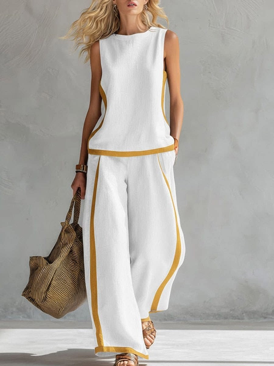 Women's Sleeveless Wide Leg Pants Set, Summer Fashion Casual 2-Piece Outfit