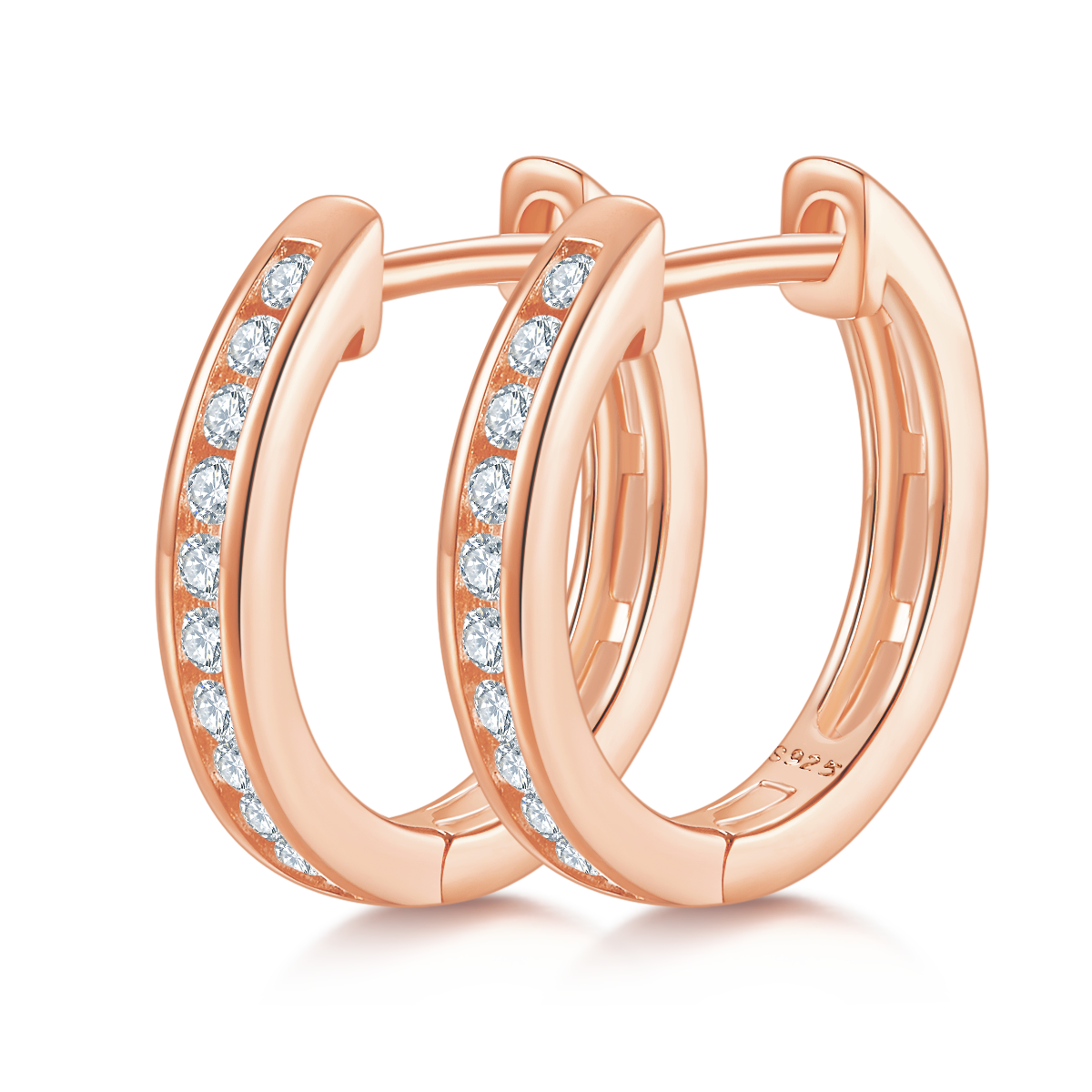 1.9g S925 Sterling Silver 22 Stone Moissanite Hoop Earrings 15mm  Platinum Plated Huggie Hoops With GRA Certificate, Jewelry Gift Box Set For Women