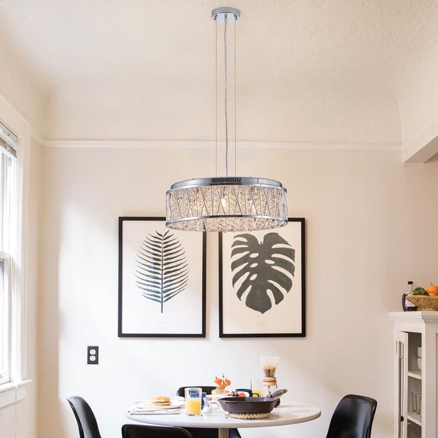 Modern Crystal Chandelier 19 Inches Aluminum Iron Round Ceiling Light Flush Mount Ceiling Light Fixture For Kitchen Island Dinning Bedrooms And Hallway Bulb Not Included