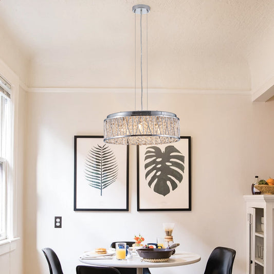 Modern Crystal Chandelier 19 Inches Aluminum Iron Round Ceiling Light Flush Mount Ceiling Light Fixture For Kitchen Island Dinning Bedrooms And Hallway Bulb Not Included