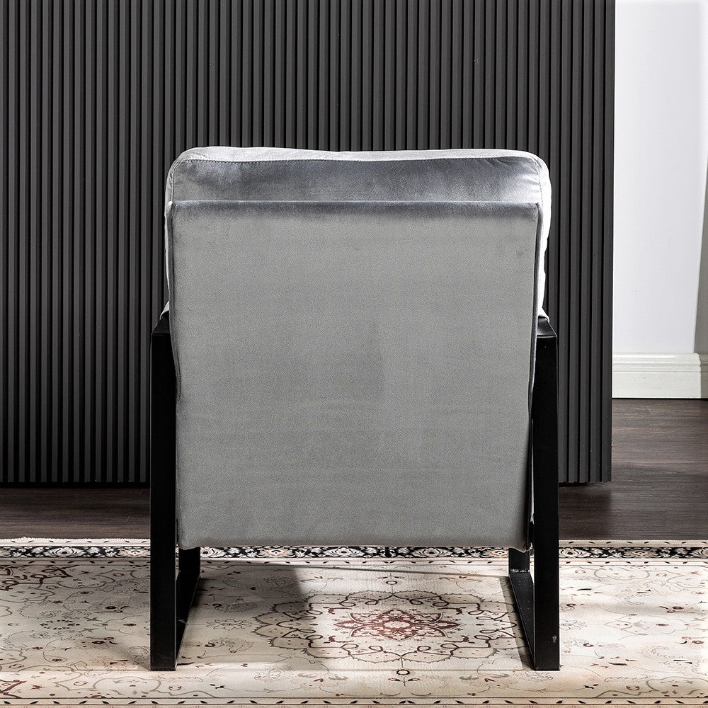 Classic Mid Century Modern Accent Chair With Durable Square Metal Frame, Armchair For Living Room, Bedroom, Home Office In Plush Velvet Upholstery, Grey