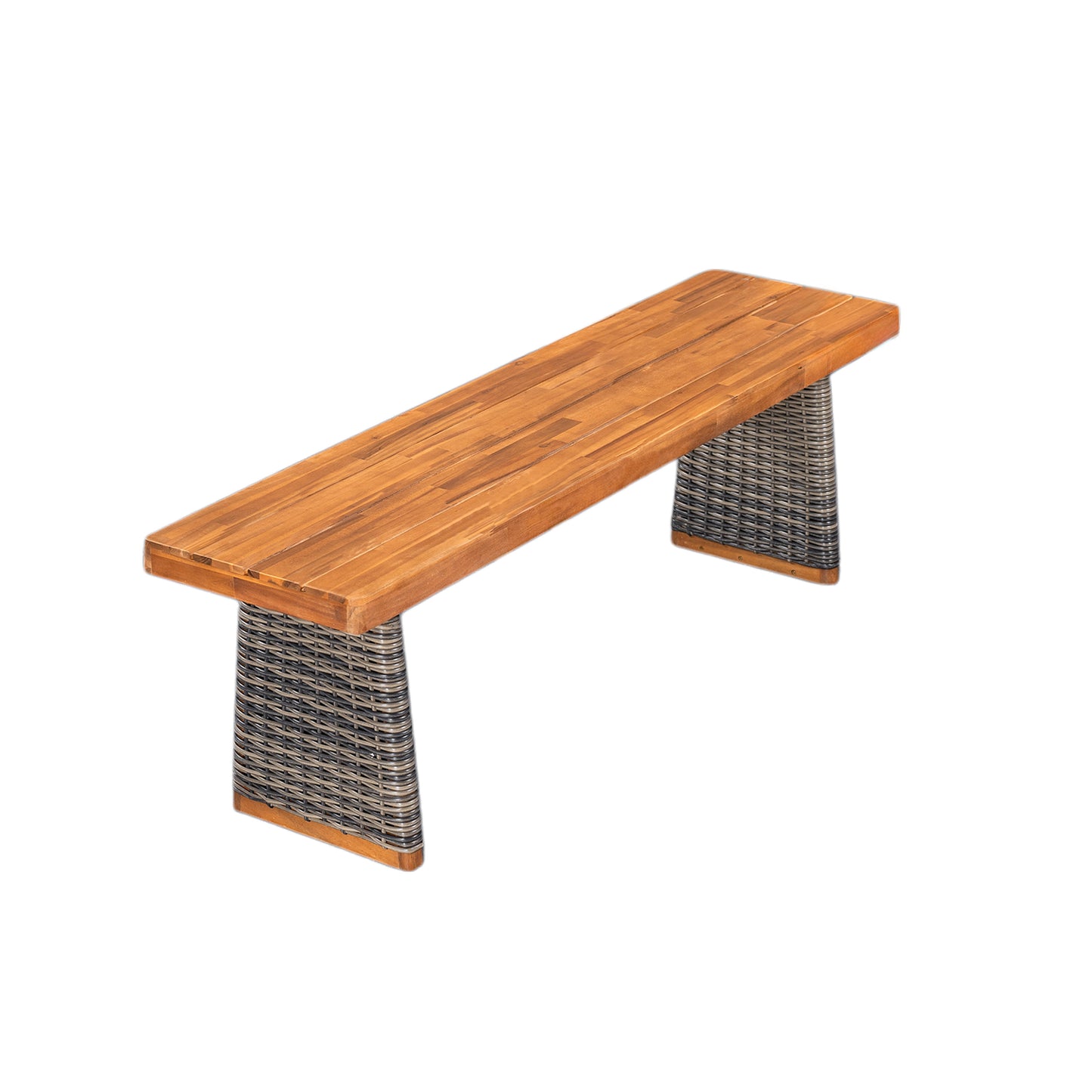 Outdoor 1pcs Acacia Wood Bench,Teak Finish  Grey Wicker