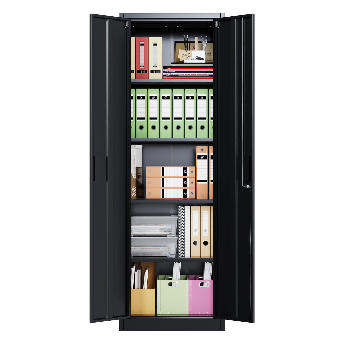 Narrow Metal Garage Storage Cabinet, Lockable Narrow Steel Storage Cabinet With 4 Adjustable Shelves For Garage, Office, Home, Assembly Required, Black