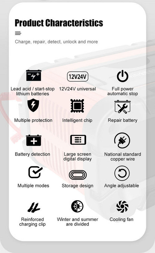 12v-20A 24v-10A Smart Battery Charger Lifepo4 Lead-Acid Agm-Gel Trickle Charger Battery Maintainer For AGM Lithium Motorcycle Boat Caravan Batteries 19x12.5x9.5cm Red