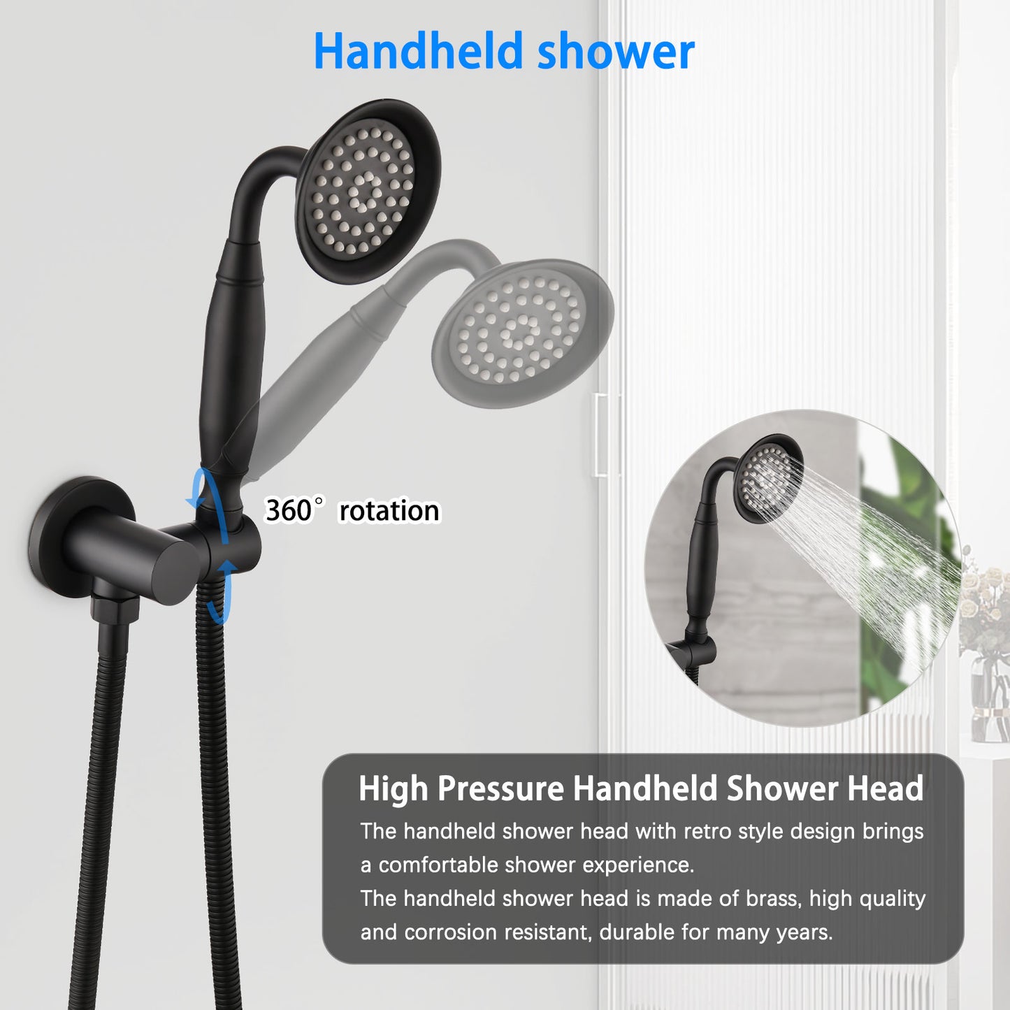 Single-Handle 4-Spray Patterns Bathroom Rain Shower Faucet With Body Jet Handshower In Matte Black  Valve Included