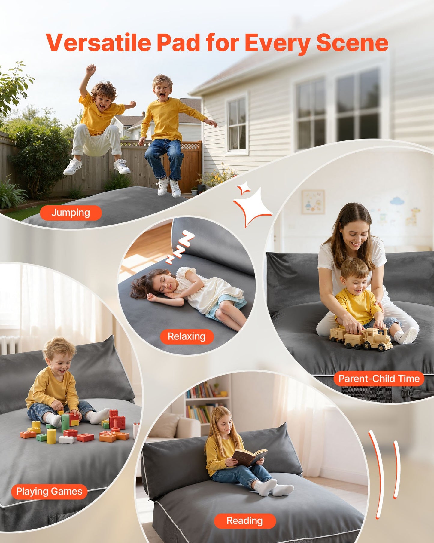Crash Pad, 5 X 4.5 Ft Crash Pad For Kids Sensory With Foam Blocks And Washable Cover, Large Soft Foam Landing Zone Giant Pillow Mat, Sensory Room Equipment For Children Jumping, Relaxing & Play