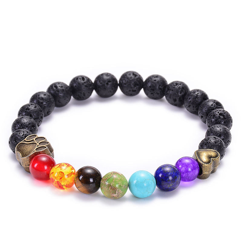 Dog's Paw Peach Heart Lava Volcanic Rock Energy Yoga Bracelet