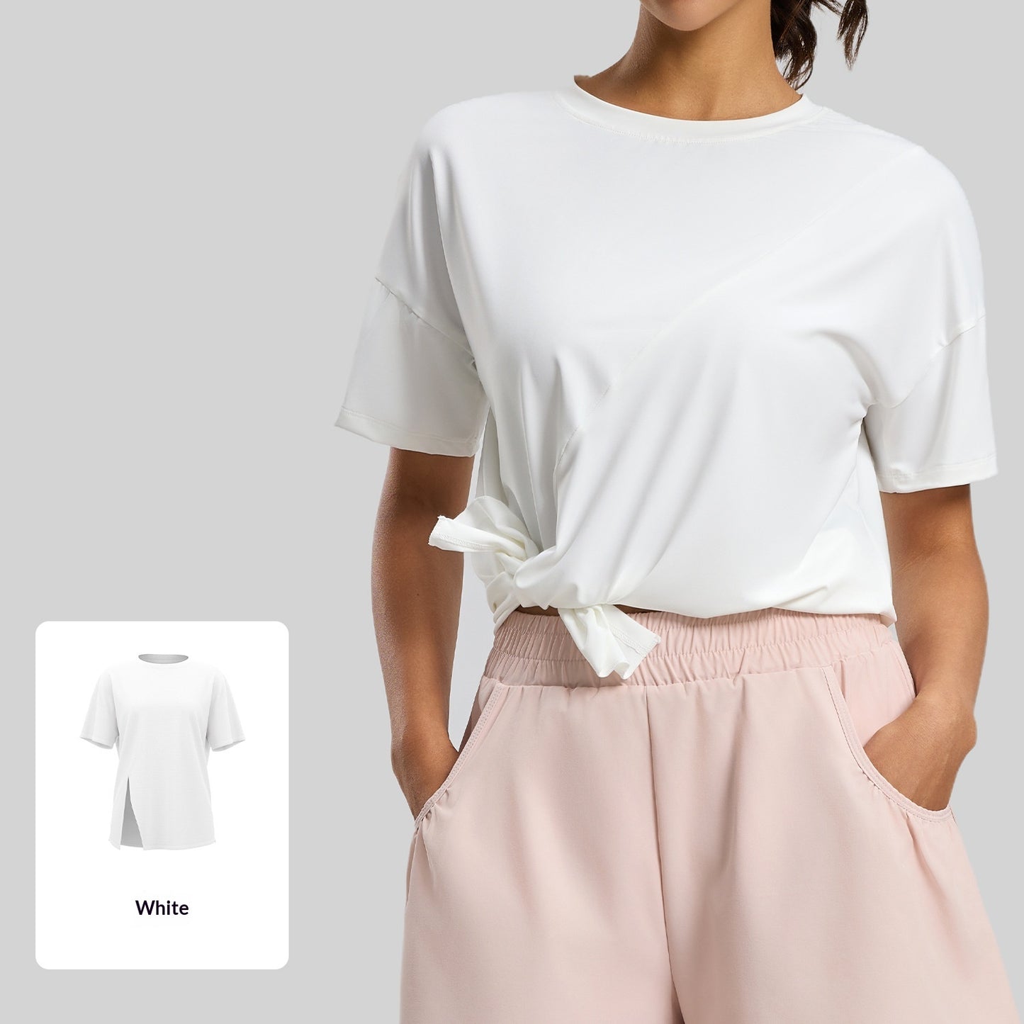 Split-front Loose-fit Short-sleeve Tunic For Yoga Running And Fitness