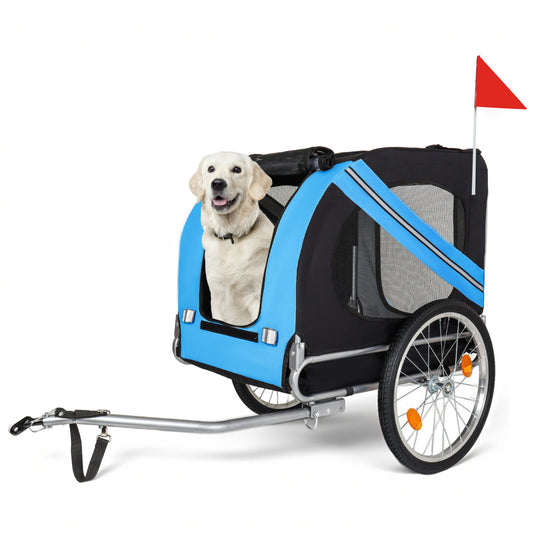 Large Folding Bike Trailer For Dogs - 100LB Capacity All-Terrain Pet Carrier, Durable Steel Frame For Cycling, Jogging, Camping & Outdoor Adventures, Black- Blue
