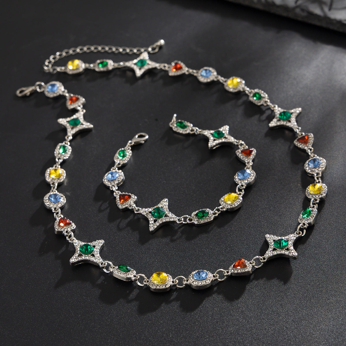 Mens New Colorful Gemstone Cross And Star Set Accessories Necklace