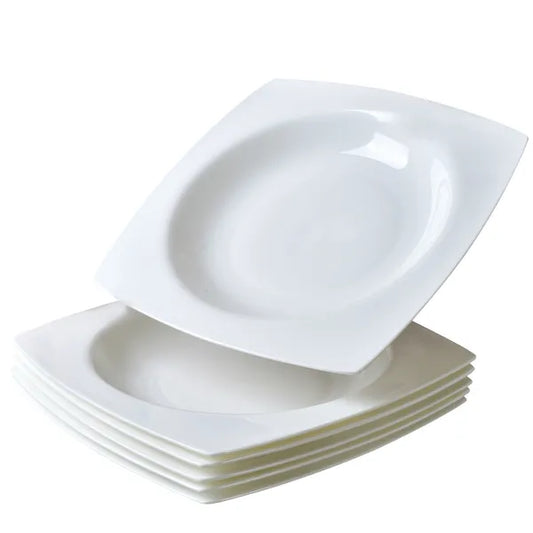 Salad Kitchen Plate Set For 6,Square Plate Sets For Elegant Dining,Microwave Safe White Plates Ceramic Tableware Set,Ideal For Home Or Restaurant