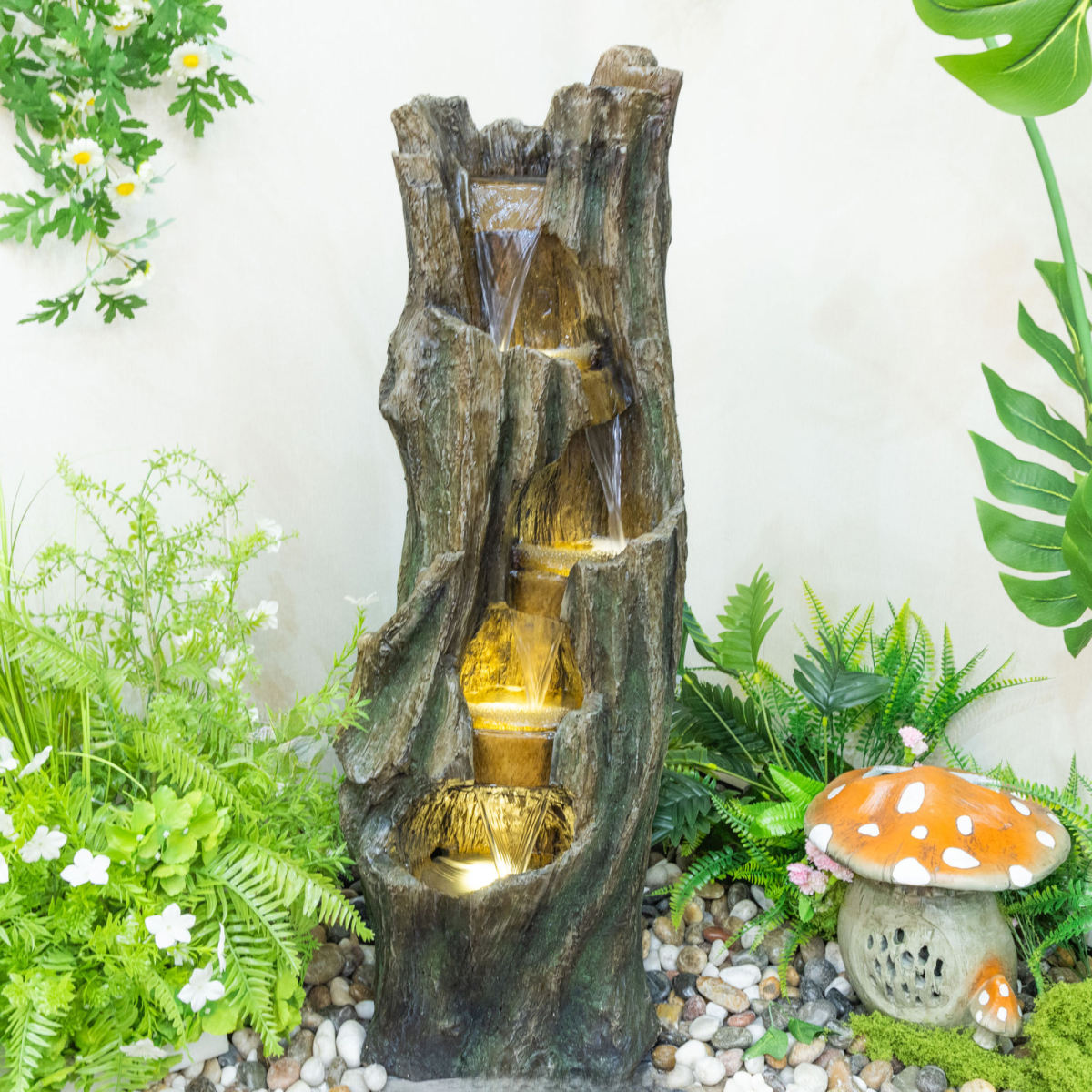 Waterfall Fountain For Outdoor Gardens And Patio Backyards Includes Energy-Efficient LED Lights And Easy Setup For Instant Relaxation