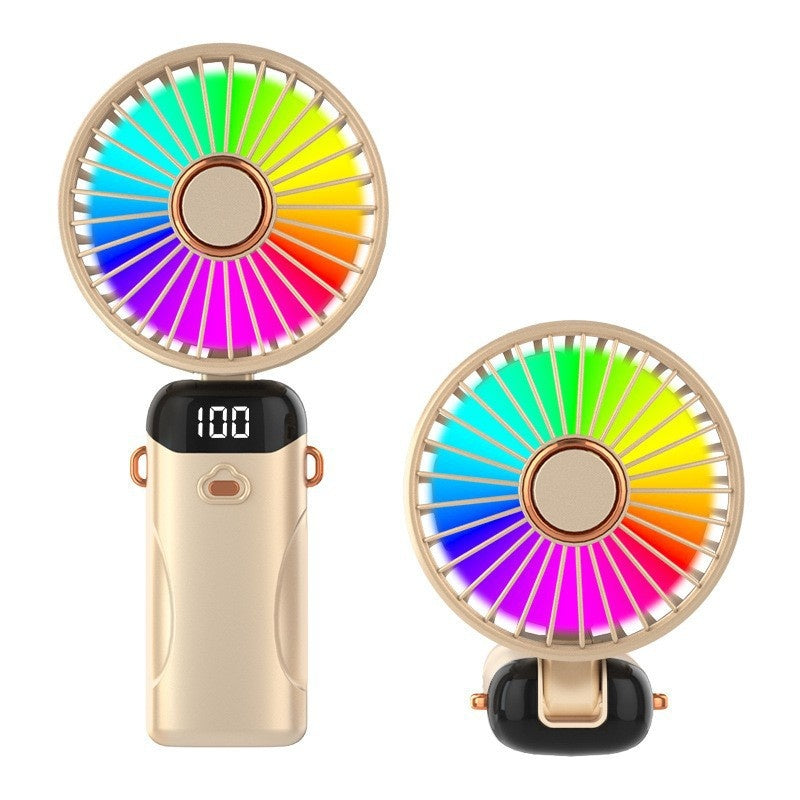 Seven-color Handheld Outdoor Mini Fan USB-charging Mini Portable Digital Display Folding Fan