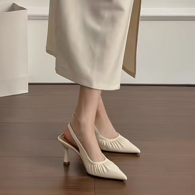 New Elegant Pointed Toe Closed Toe Cutout Slingback Thin Strap High Heels, Unique Back Strap Sandals For Women