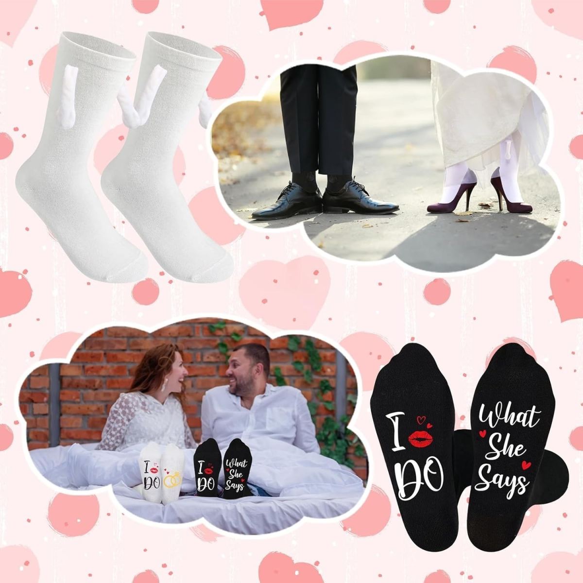2 Pairs Of Wedding Socks: Funny Socks, Wedding Gifts For The Bride And Groom, Hand-in-Hand Cuddly Socks, Funny Engagement Socks, Gift For Weddings, Engagement Parties, And Christmas