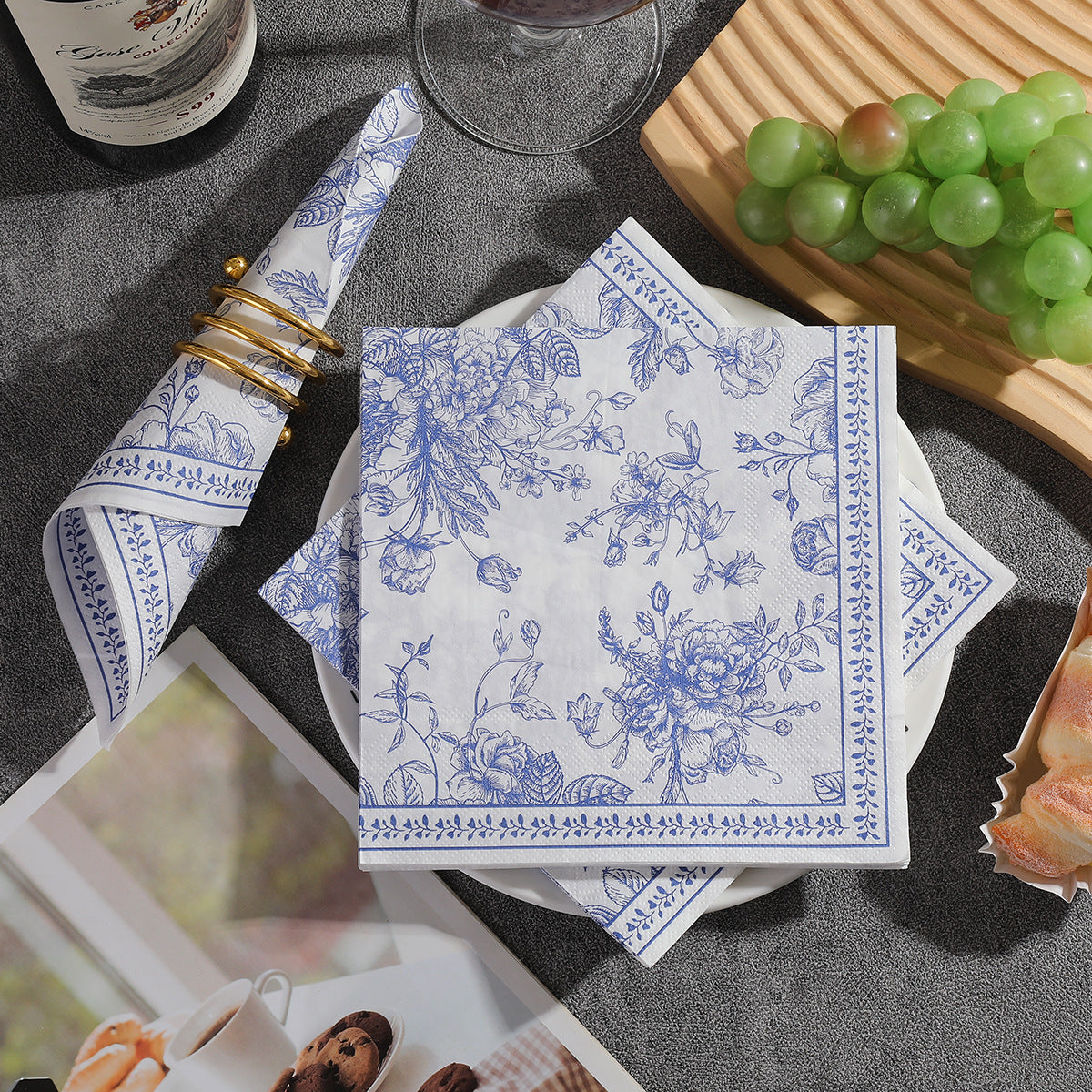 Cross-Border Factory Direct Sales Blue And White Porcelain Party Supplies Printed Napkins Color Printed Napkins Napkins