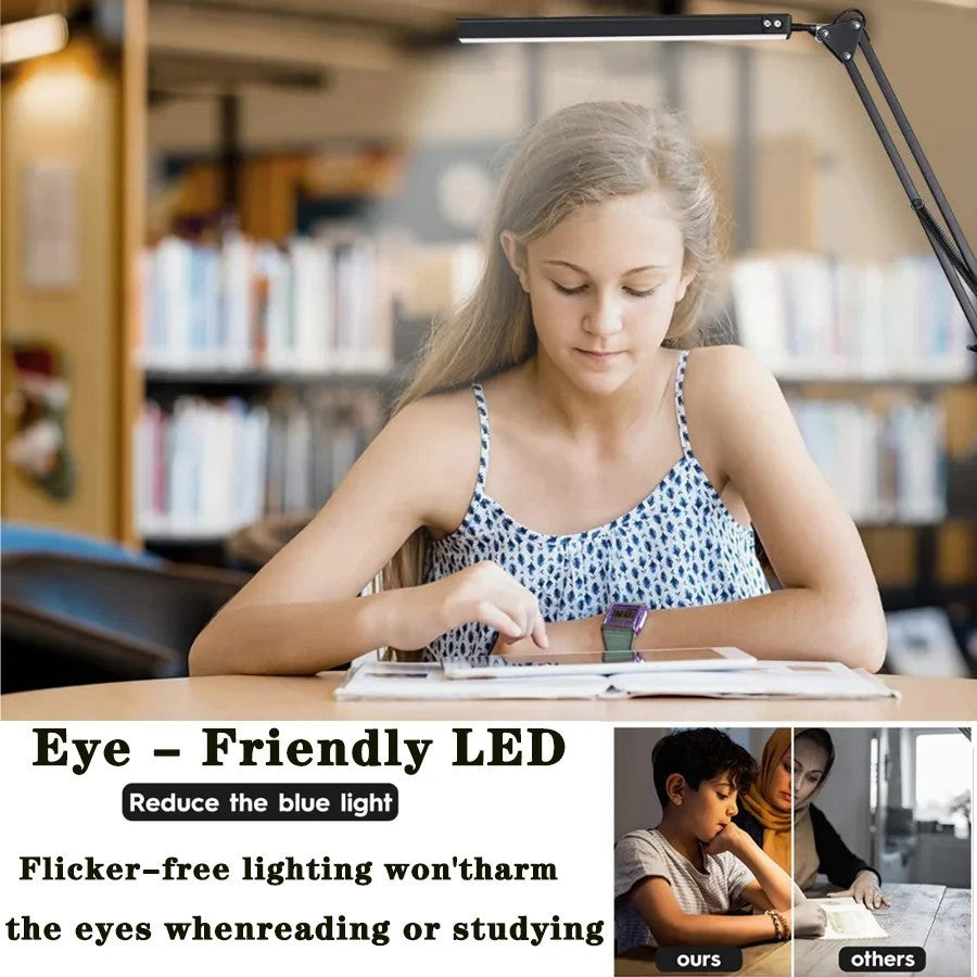 Double-Head Led Desk Lamp Swing Arm Clamp Folding Dimmable Adjustable Brightness
