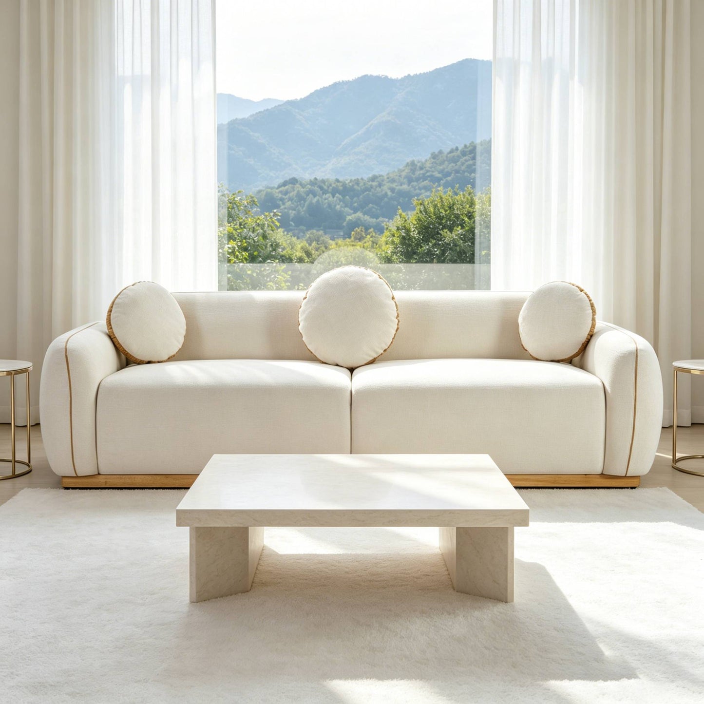 90.94     Modern Sofa Set, 3 Round Accent Pillows For Home Theater Lounge Den Guest Room