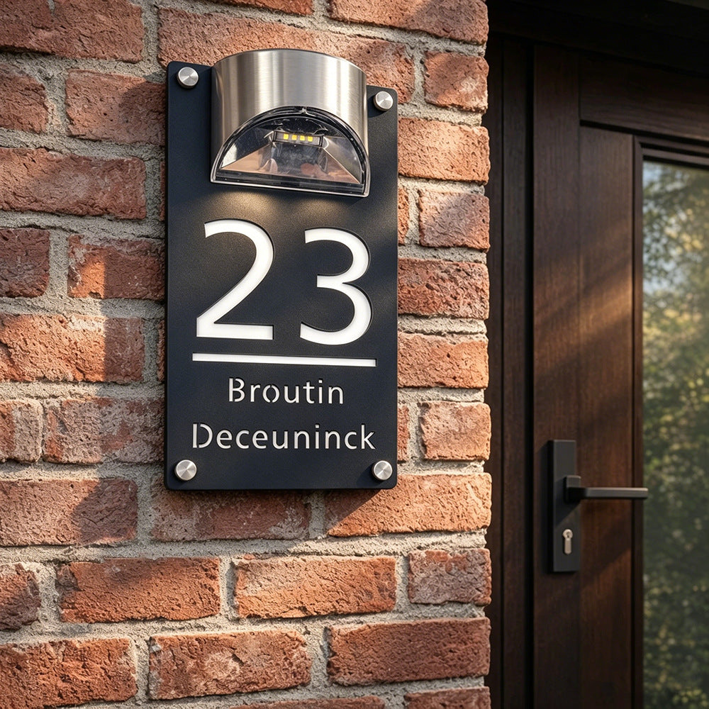 Solar Powered Acrylic Metal Doorplate Light - Engraved Hollow Out Warning Sign Street Identification Plaque with Lighting