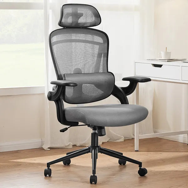 High Back Desk Chair With Adjustable Lumbar Support & Headrest,Comfortable Mesh Computer Chair With Soft Flip Up Arms, Adjustable Height And 120'Tilt