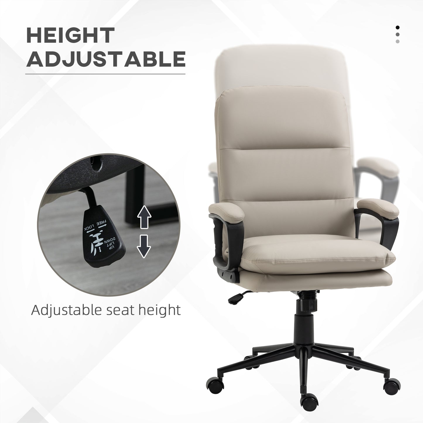 Vinsetto Office Chair, PU Leather Computer Desk Chair Office Chair With Adjustable Height And Swivel Rolling Wheels For Work Study, Light Grey
