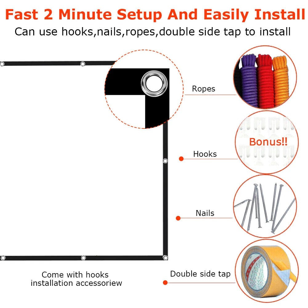 Outdoor Home 3D 4K HD Movie Cinema 150 Foldable Projector Screen 16 9 Portable