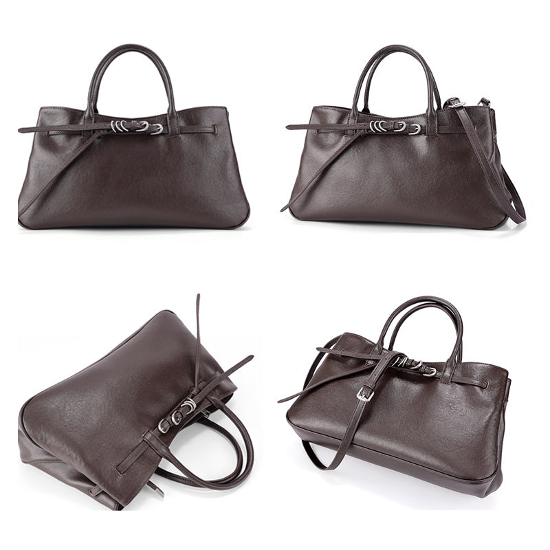 First-layer Vegetable-tanned Leather Bag Korean-style Minimalist Commuter Handbag