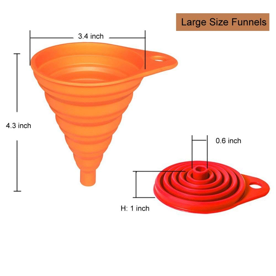 4-Pack Collapsible Silicone Kitchen Funnel Set - Small & Large Food Grade Foldable Funnels