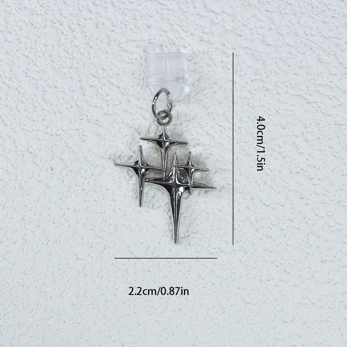 Silver Four-corner Star Dust Plug Pendant Charging Port