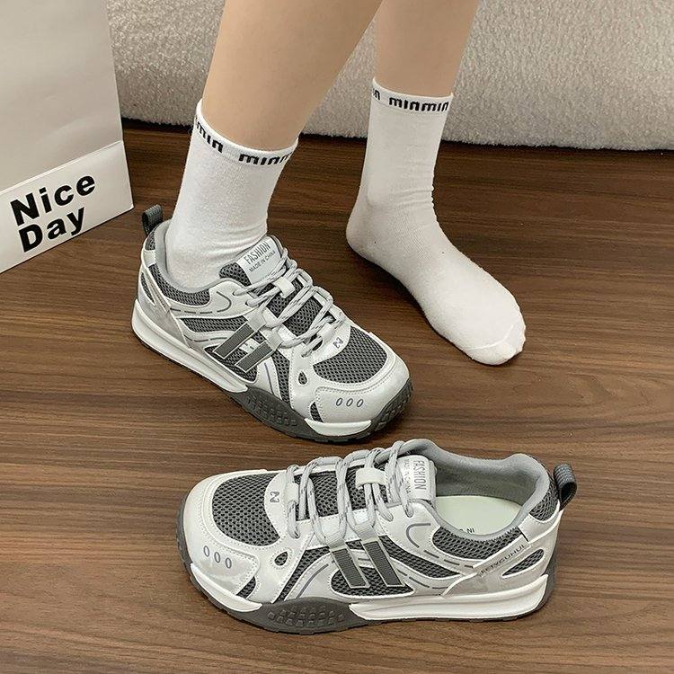 Sports Shoes, Women's Running Shoes, Korean Style Lace Up, 2026 Autumn Outdoor Leisure, Student Mesh, Breathable Thick Sole