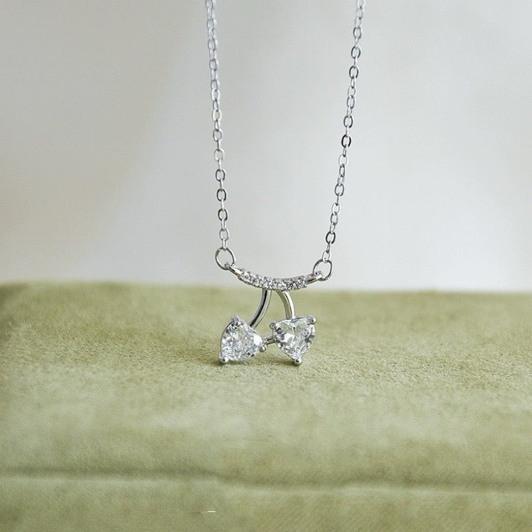 1pcs 999 Sterling Silver CZ Cherry Choker Necklace, Trendy Elegant Style, Ideal For Birthday & Holiday Gifts