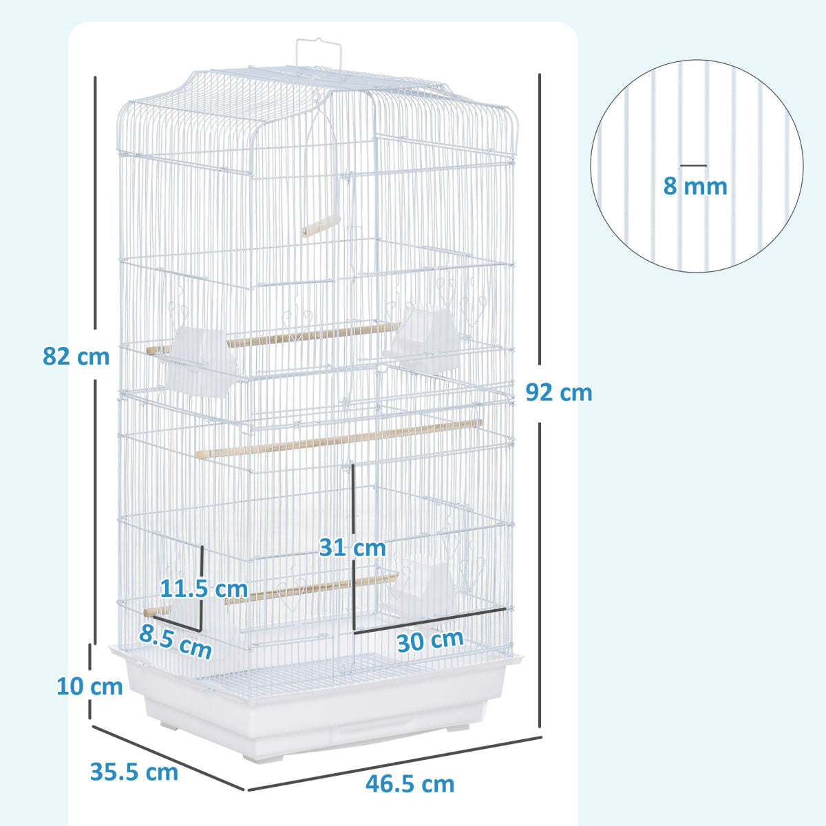 PawHut Large Metal Bird Cage With Perches, Food Bowls, Swing, For Budgies, Parakeets, White