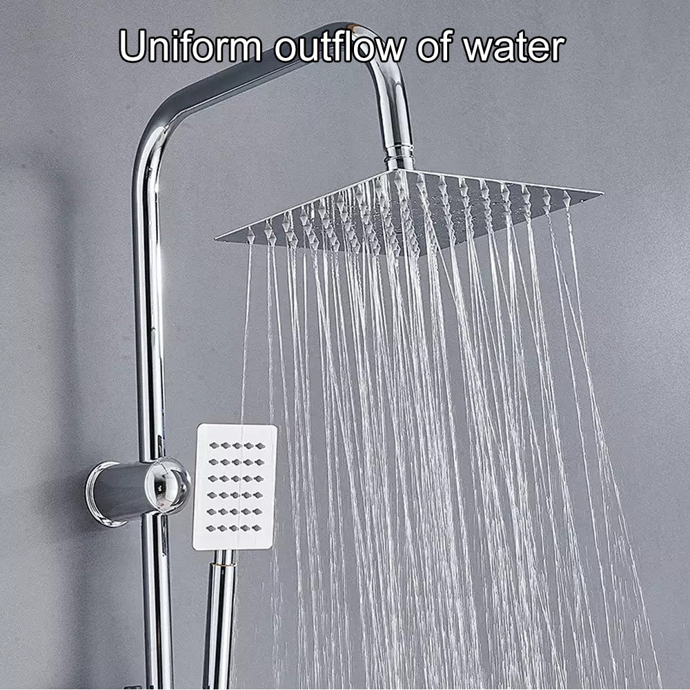 Bathroom Shower Kit Twin Head  Square Fixed Head Riser Rail Bath Mixer Tap Set