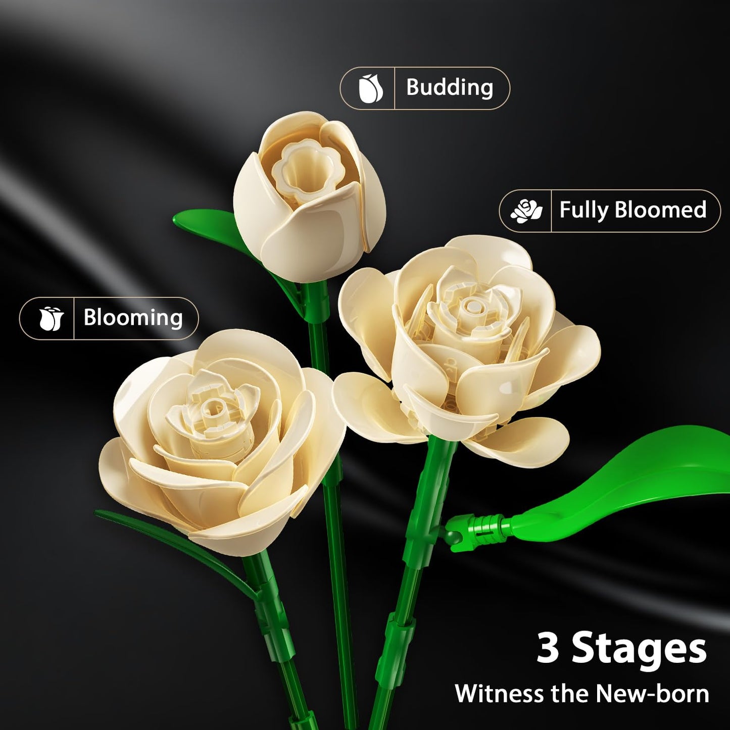 Flowers Bouquet Building Set With Lights,16 Champagne White Roses Botanical  Building Blocks For Adults Girl,523PCS Artificial Flower Valentines Day Birthday Gift For Her Home Decor