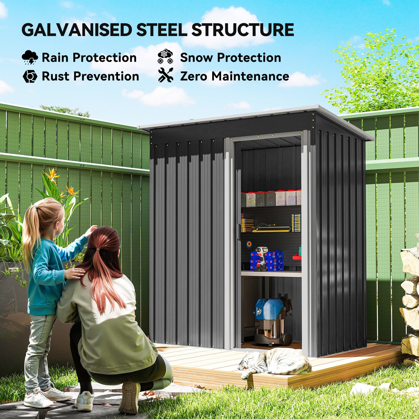5 X 3ft Garden Storage Shed With Sliding Door And Sloped Roof Outdoor Equipment Tool, Black