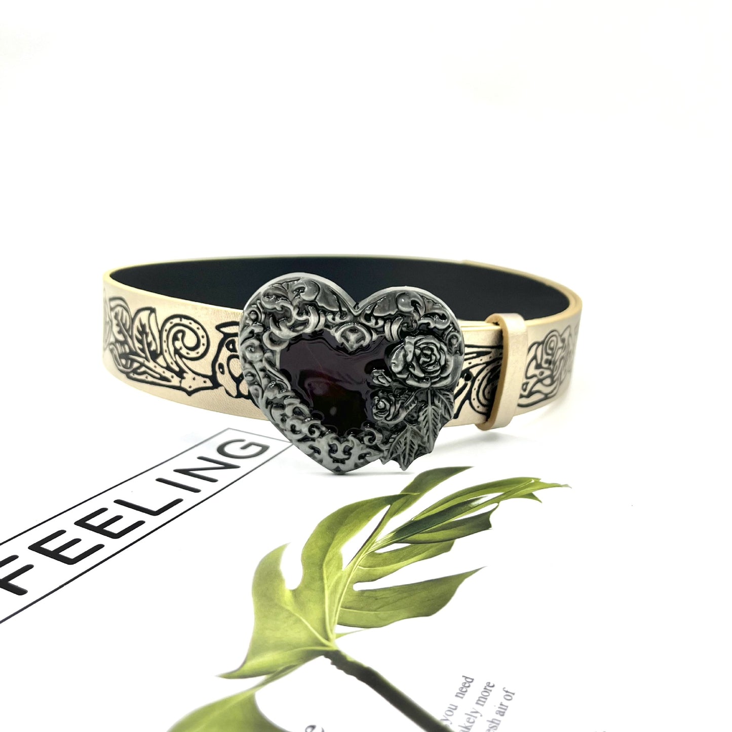 New Vintage Embossed Heart Belt For Women