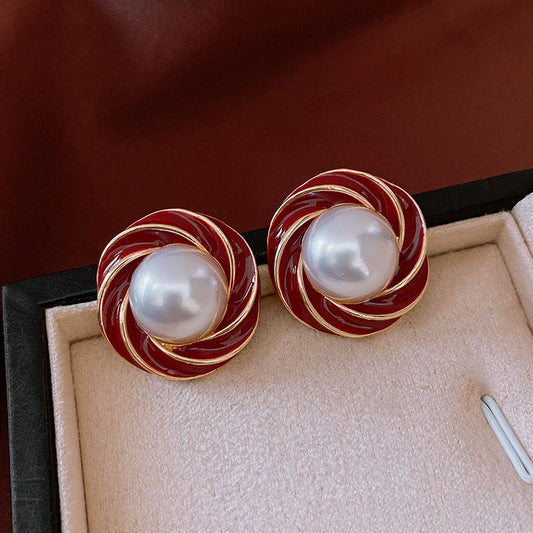 Birthday Gift Vintage Zircon Stud Earrings Female Retro CZ High Sense Jewelry