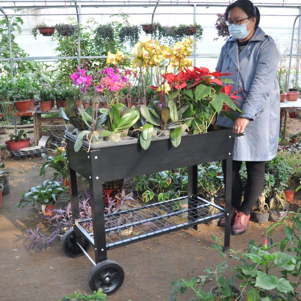 Mobile Metal Raised Garden Bed Cart With Legs, Elevated Tall Planter Box With Wheels For Outdoor Indoors House Patio  Vegetables Tomato DIY Herb Grow -Black