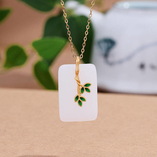 Mascot Ethnic Accessories Ancient Gold-plated Hetian Jade Necklace