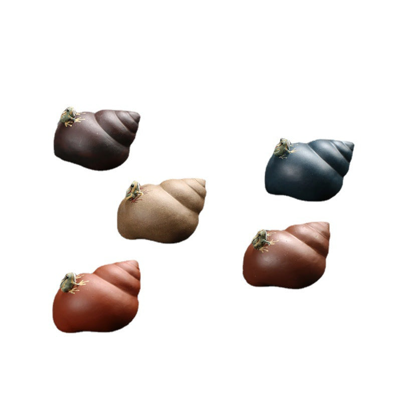 Round Spray Water Snail Frog Pure Handmade Yixing Clay Tea Pet Ornament