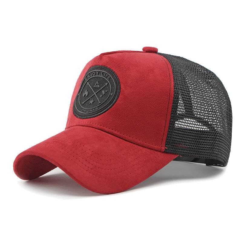 Men's And Women's Multi-color Suede Mesh-rimmed Baseball Cap With Round Logo And Adjustable Strap. Stylish And Versatile, Suitable For Daily Outings And Outdoor Activities.