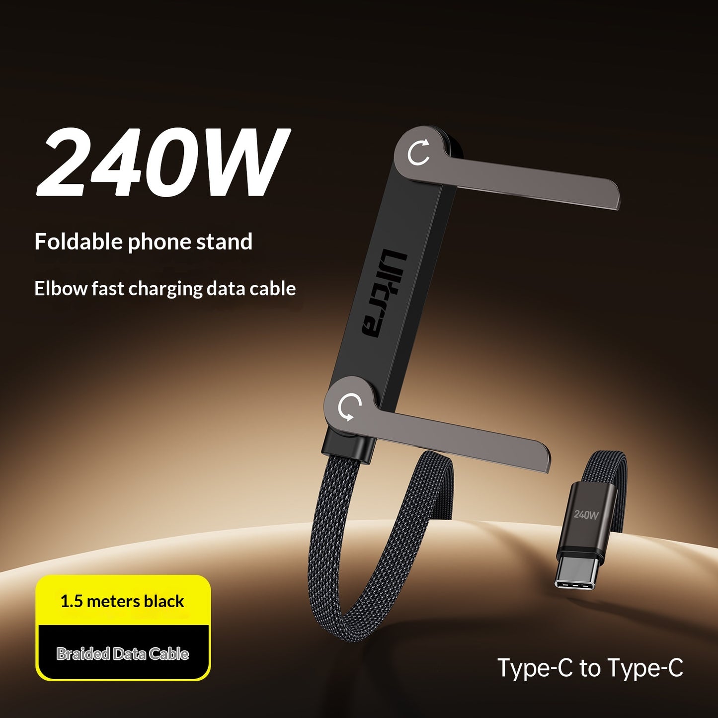 240W Foldable Stand Elbow Braided Charging Cable