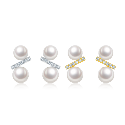S925 Sterling Silver Natural Freshwater Pearl Stud Earrings For Women, Geometric Bar Design, 1g Lightweight, Platinum Gold Plated, Gift Box